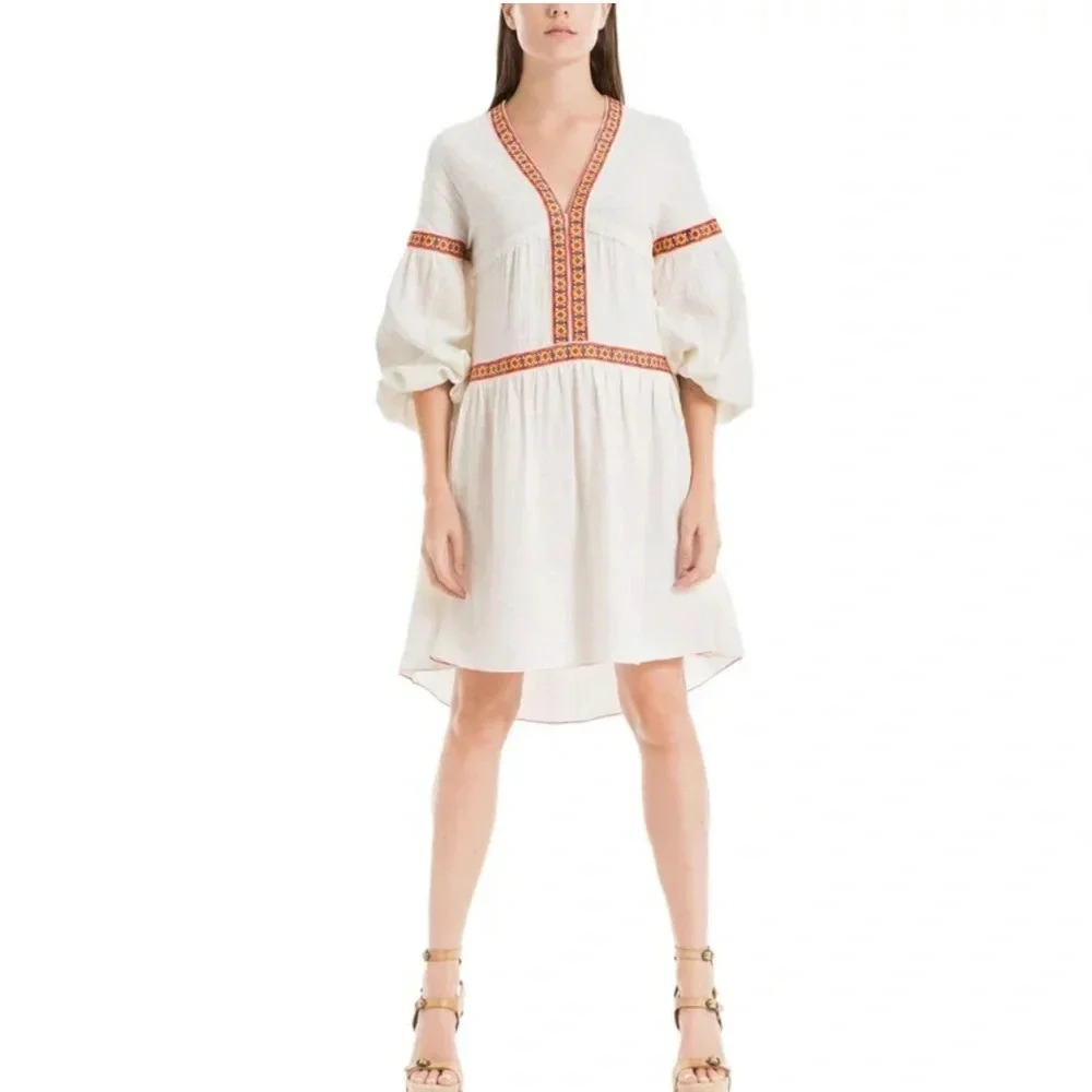 Max Studio London Womens Embroidered Lace Trim Casual Dress